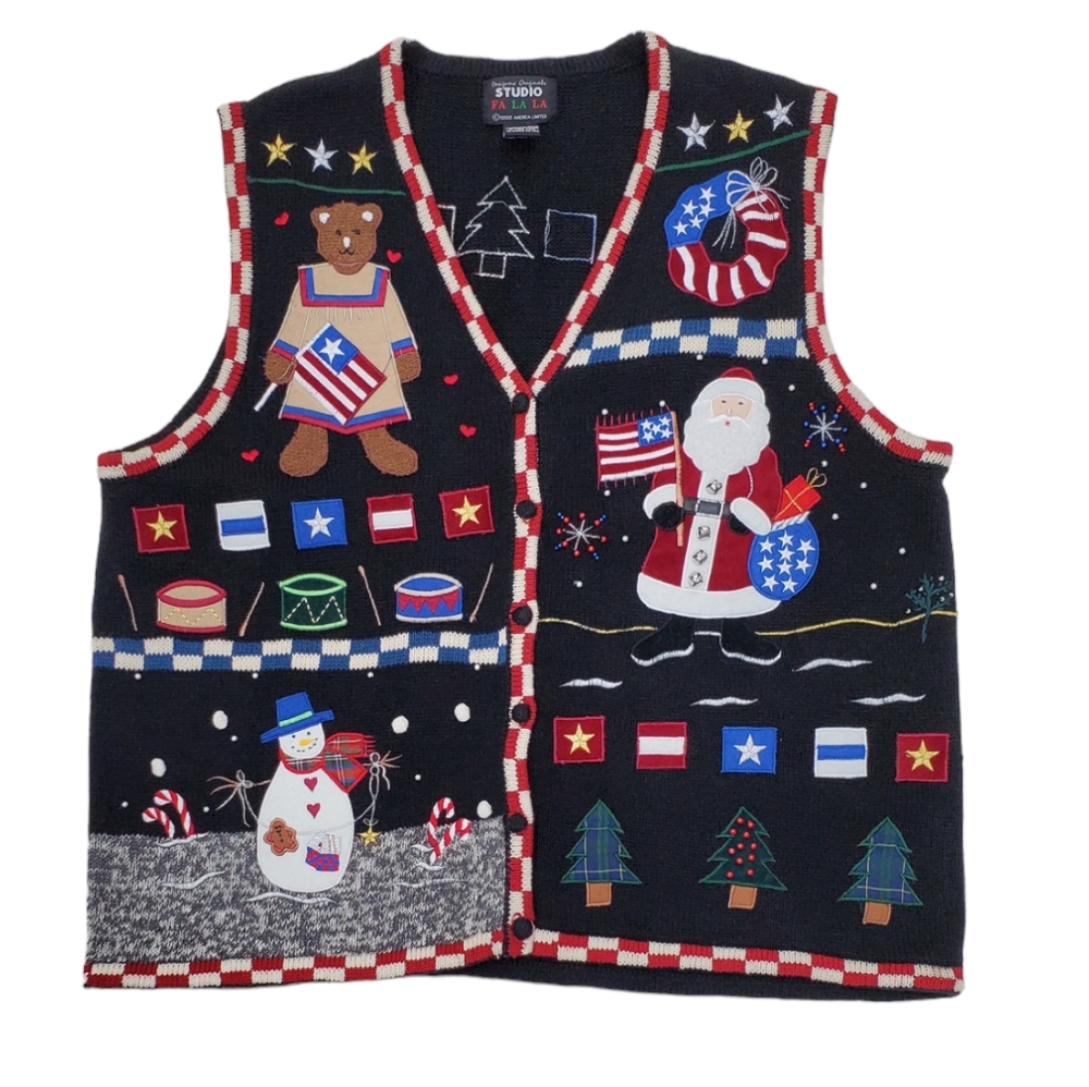 Designers Originals ugly Christmas sweater women's size 1X black embroidery